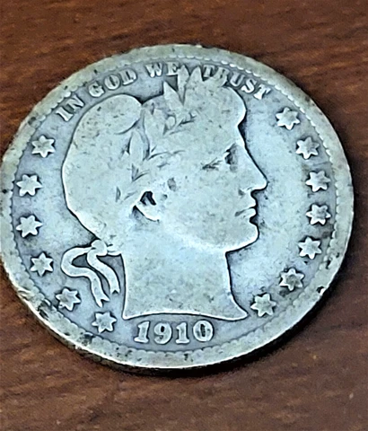 1910-D Liberty Head (Barber) Quarter, very good condition, mintage 1,500,000 Cover