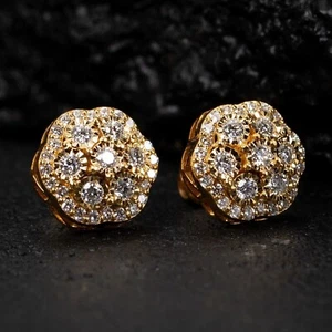 2.50 Ct Lab Created Round Diamond Floral Cluster Stud Earrings 14K Gold Plated - Picture 1 of 8