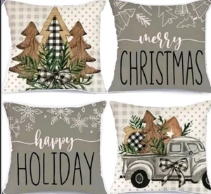 Juego de 4 Fundas de Almohada para Camión de Navidad de Vacaciones Decoración del Hogar 18"X18" Gris Nuevo  - Imagen 1 de 1