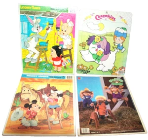 4 Cardboard Frame Tray Puzzles Disney,  Looney Toons,  Charmin's Cabbage Kids. - Picture 1 of 14