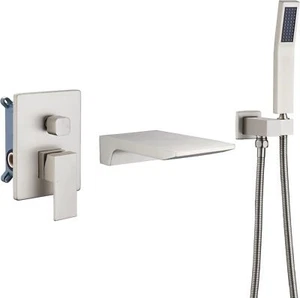 DASAN Waterfall Tub Filler Faucet Wall Mount with Hand Shower, Modern Wall Mount - Picture 1 of 6