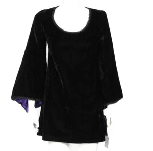 NWT Vtg JEANNIE NITRO Black Velvet Goth Purple Lined Bell Sleeve Dress sz S /664 - Picture 1 of 6