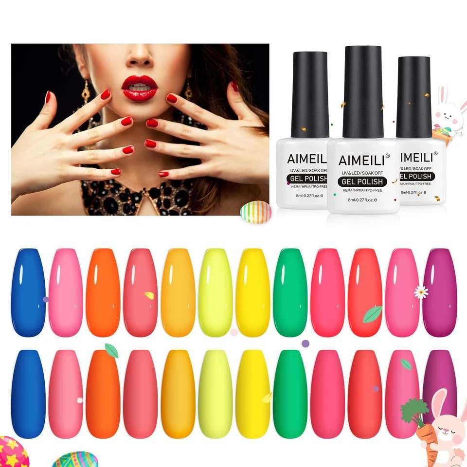 AIMEILI Neon Gel Nagellack Set Sommer 12 Farben Gellack Hot Pink Set 24