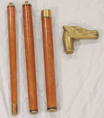Vintage Brass Horse Head Cane Walking Stick Wood Collectible 34” Collapsible 4pc - Image 1 of 4