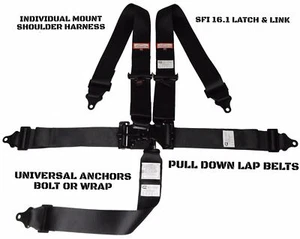 SPEEDWAY RACE HARNESS SFI 16.1 LATCH & LINK ROLL BAR MOUNT 5 POINT BLACK - Picture 1 of 10