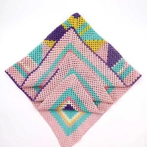 Hand Crocheted Baby Blanket Afghan Knitted Small Thread Cotton Pink - Picture 1 of 5
