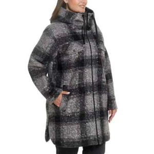 Weatherproof Women's Boucle Hooded Jacket, Black Plaid, Size M - Picture 1 of 5