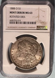 1888-O Morgan Dollar Rotated Dies Mint Error NGC MS63 — Rare; High Grade Example - Picture 1 of 4