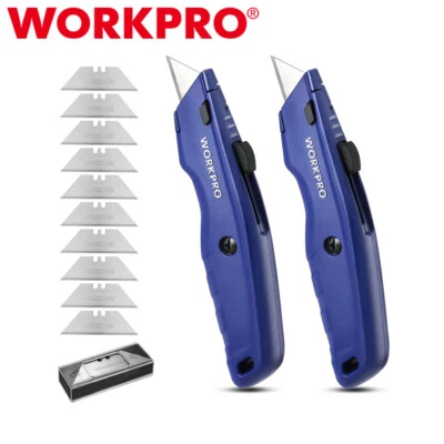 WORKPRO 2 PIEZAS Cuchillo Utilitario Premium Retráctil Resistente Cortador de Caja con 10 Hojas Foto 1 de 4