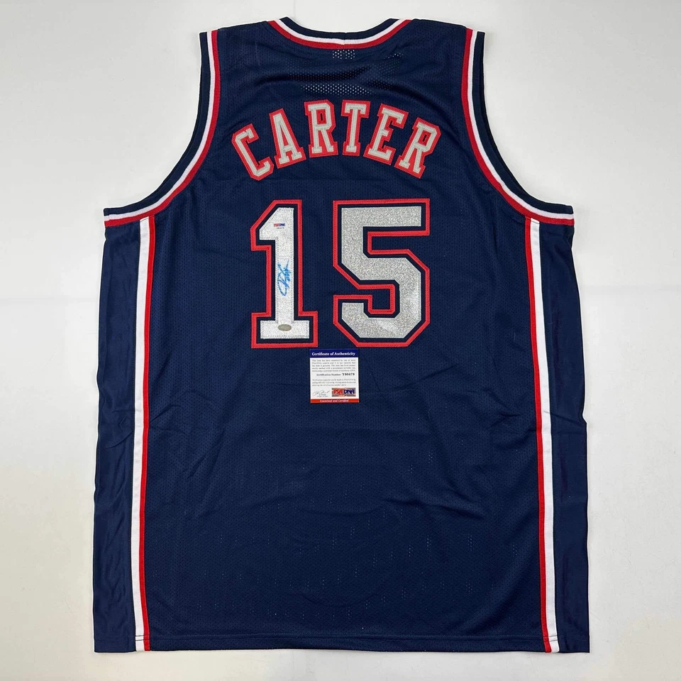 Autographed/Signed Vince Carter New Jersey NJ Navy Blue Jersey PSA/DNA COA - Image 1 of 4
