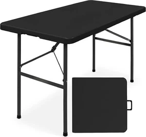 4ft Portable Plastic Folding Table Indoor/Outdoor Camping Table w/Handle Black - Picture 1 of 8