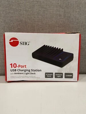 SIIG 10 puertos USB-A/C y estación de carga inalámbrica con cubierta de luz ambiental Foto 1 de 2
