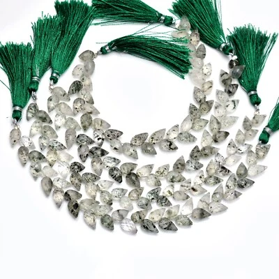 Green dot Rutile Beads, Faceted Briolette 6x9-7x10mm, Rutilated Quartz Gemstone - Image 1 of 4