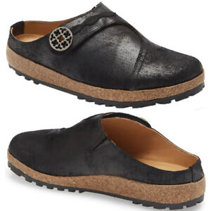 HAFLINGER Adventure Clog Mules Size 40 9 Comfort Shoes Black Leather NEW $150