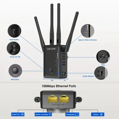 2.4G/5G Dual Band WiFi Repeater 1200Mbps WIFI Range Extender Wifi Signal Booster - Image 1 of 4