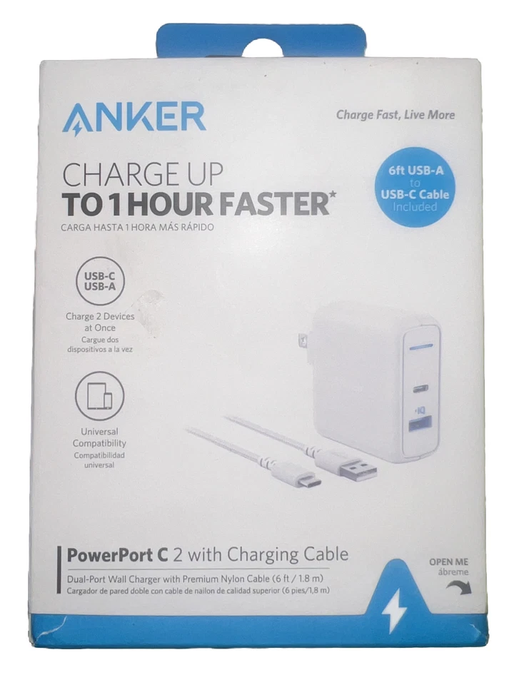 Anker 2-Port PowerPort 27W USB-C & USB-A Wall Charger (with 6' USB-C to USB-A - Image 1 of 1
