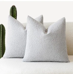 Decorative Textured Boucle Throw Pillow Covers Accent Solid Pillow Cases, 2 Pcs - Picture 1 of 5