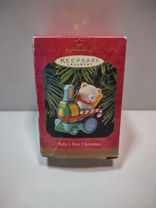 HALLMARK KEEPSAKE ORNAMENT 1999 BABYS 1ST CHRISTMAS BEAR IN TRAIN AGE COLLECTION - Picture 1 of 10