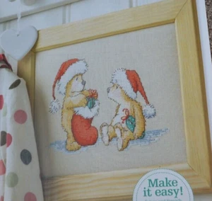 Nur Kreuzstich-Karte - entzückende Teddybären mit weihnachtlichem Strumpf-Sampler - Bild 1 von 1