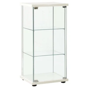Narrow Glass Display Cabinet 3 Shelves Door White Wooden Top Base Small Vitrine - Picture 1 of 6
