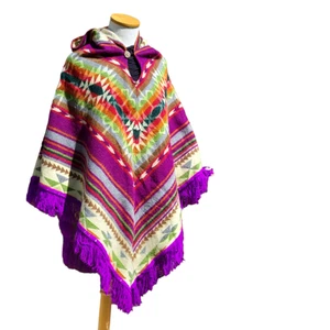 New Alpaca wool ethnic poncho V shaped Cranberry color - Picture 1 of 6