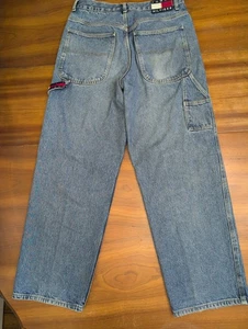 Jeans carpentiere uomo vintage anni 90 Y2K Tommy Hilfiger hip hop larghi gamba larga 32x32 - Foto 1 di 19