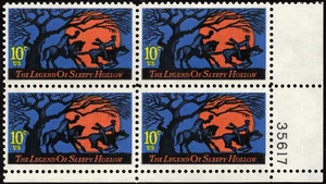 US Stamp Scott # 1548 Plate Block Mint NH 10 Cents Legend of Sleepy Hollow Issue - Picture 1 of 1