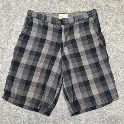 Op Ocean Pacific 男式纽扣拉链闭合格子短裤 32 码黑色灰色深色 — 第 1/4 张图片