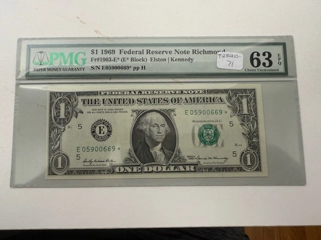 1969 A One Dollar Federal Reserve STAR NOTE $1 PMG Choice UNC 63 - Image 1 of 3