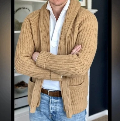 Cárdigan Abercrombie & Fitch Lana Alpaca Grueso Tejido Chal Cuello Botón Abuelo M Foto 1 de 4