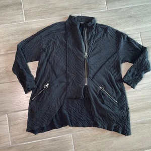 GRIZAS Women's Zippers Embellished Wavy Cotton Jacket | Black Size XL - Picture 1 of 14