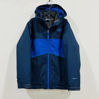 THE NORTH FACE Kids Jacket Double Zip Insulated Hoodie Blue Black Size S(7-8) - Image 1 of 4