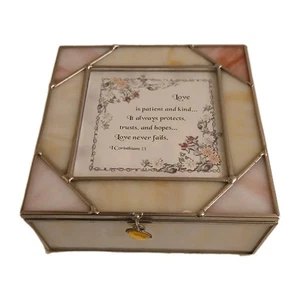 Vintage Stained Glass Jewelry Keepsake Trinket BOX YELLOW STONE, STERLING SILVER - Picture 1 of 9