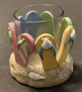 Yankee Candle 1216044 Glass Multicolor Flip Flop Ceramic Votive Candle Base Vtg - Picture 1 of 3