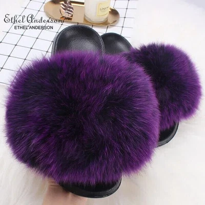 Chinelos peludos de pele de raposa fazenda real escorregadores macios moda pelúcia estilo feminino U2 - Imagem 1 de 4