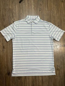 Polo PETER MILLAR Summer Comfort para hombre a rayas medianas rendimiento tecnología usada en excelente estado - Imagen 1 de 8