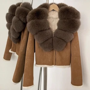 American Retro Short Suede New Real Fox Fur Collar Fur Thicken Warm Fur Jacket - Picture 1 of 35