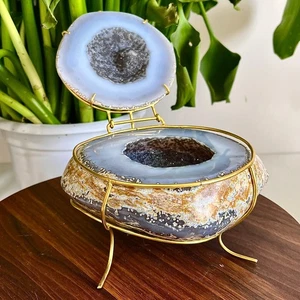 5.18LB Natural Agate Treasure Basin Quartz Geode Crystal Healing decor+stand - Picture 1 of 17