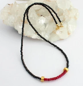 Spinell Rubin Kette Edelsteinkette Fecettierte Schwarz Edel Design Collier 45 cm - Bild 1 von 2