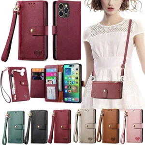 Custodia catena cellulare con cinturino per iPhone 16 15 14 Pro Max 13 custodia in pelle flip case - Foto 1 di 24