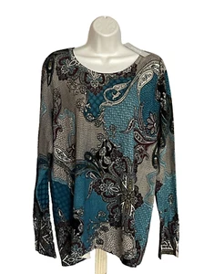 Nuovo! Maglione pullover Chicos 3/XL paisley floreale manica con bottoni a scorrimento maglia - Foto 1 di 9