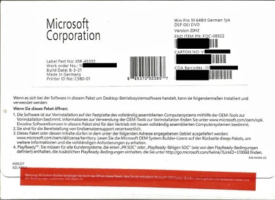 Microsoft Windows 10 PRO 64-bit Vollversion DVD Deutsch FQC-08922 OHNE LIZENZ! - Bild 1 von 2