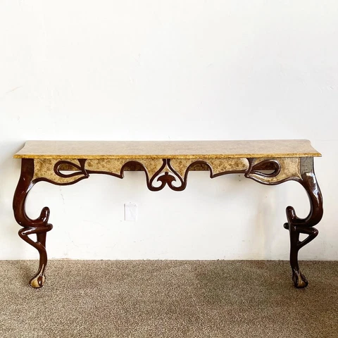 French Style Faux Burl Sculpted Console Table Cover