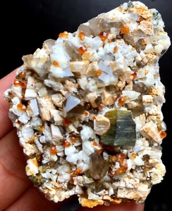 82g 1PC Brand new Rare Black SMOKY QUARTZ Crystal Point&Garnet Spessartine W397 - Picture 1 of 8