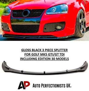 Kit de carrocería labial con divisor negro brillo delantero VW Golf MK5 GTI 2003-2008 - Imagen 1 de 10