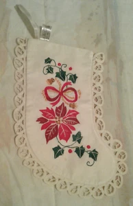 Midwest Importers Cotton Embroidered Poinsettia Christmas Stocking - Picture 1 of 6