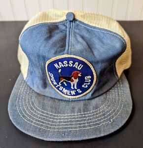 Vintage NASSAU Sportsmen's Club Hunt Dog Blue  Khaki USA Adjustable Hat 