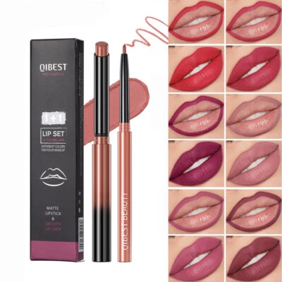 MARKENLOS Matte Lippenstift Lipliner Set Wasserfest Lipstick Waterproof 9 Farb ↕