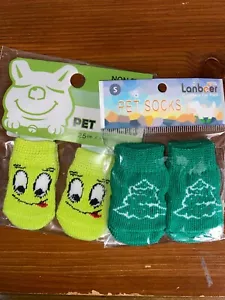 *2 Packs DOG SOCKS Cozy Warm Non-Skid Bottom Size SMALL Smile Face & Christmas - Picture 1 of 1