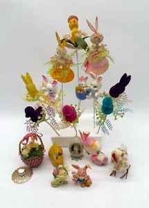 SET Vintage Ostern beflockte Hasen Küken Blumen Plektren Dekor Kitsch JAPAN selten - Bild 1 von 17